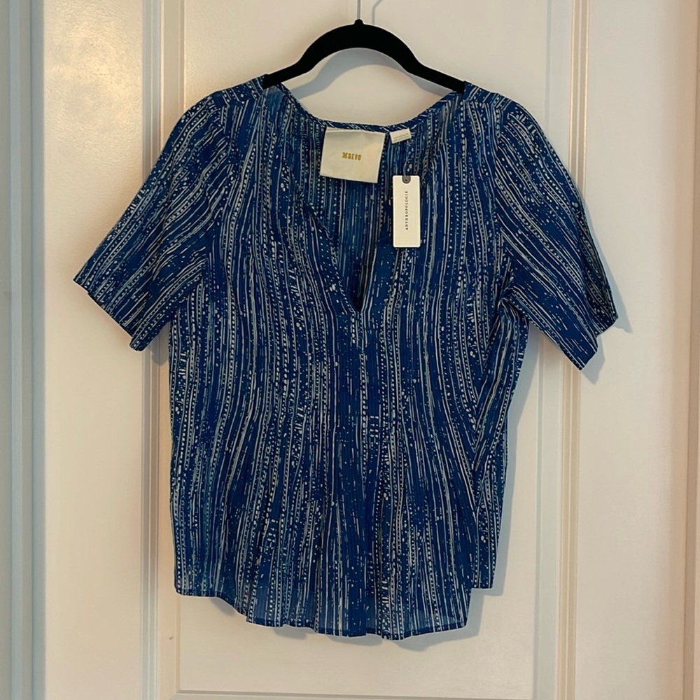 Maeve Blue/White Gauze feel Short Sleeve Top
